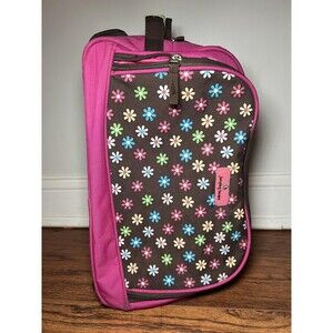 Jumping Beans Kids Rolling Suitcase Luggage Floral Pink Brown Travel Bag Wheels